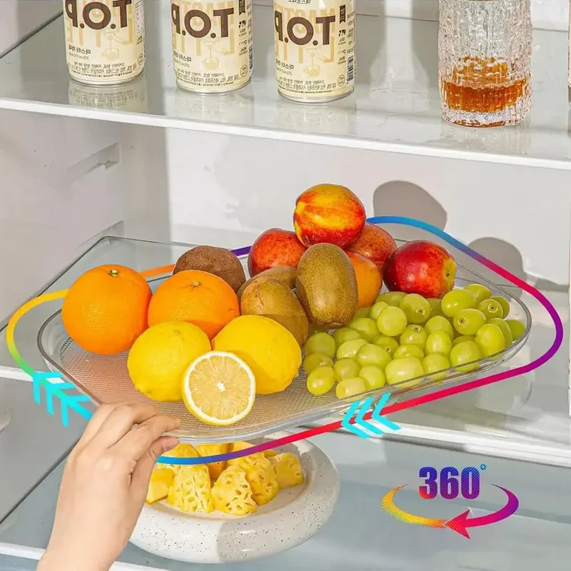 Rotating Refrigerator Organizer Multi-Function 360 Degree Transparent Rotating Cabinets Pantry Tray
