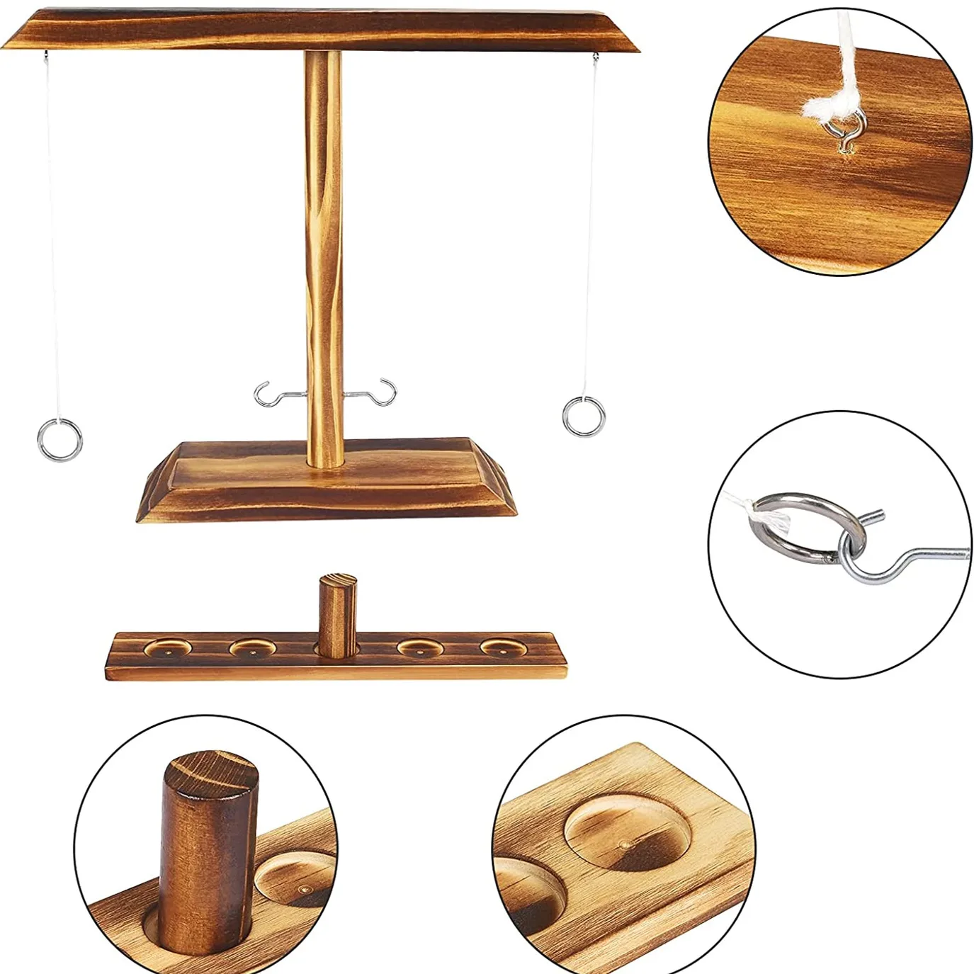 Wooden Ring Toss Game for Adults and Kids, Fast-paced Interactive Ring &Hook Game Ring Toss, Desktop Clash Toss Stand Board Game