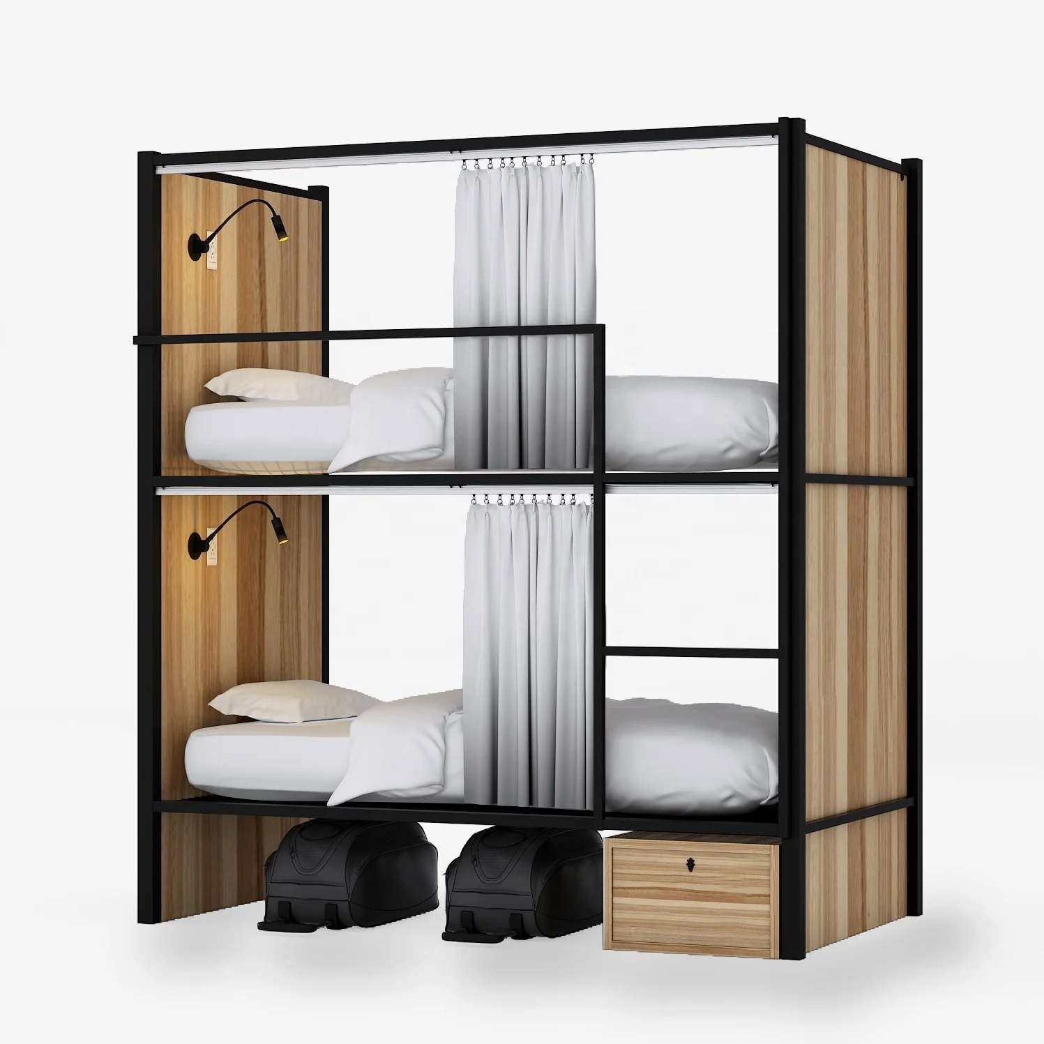 Дешевая стальная двухъярусная кровать JZD двухъярусные кровати для взрослых с хранилищем одежды отелей