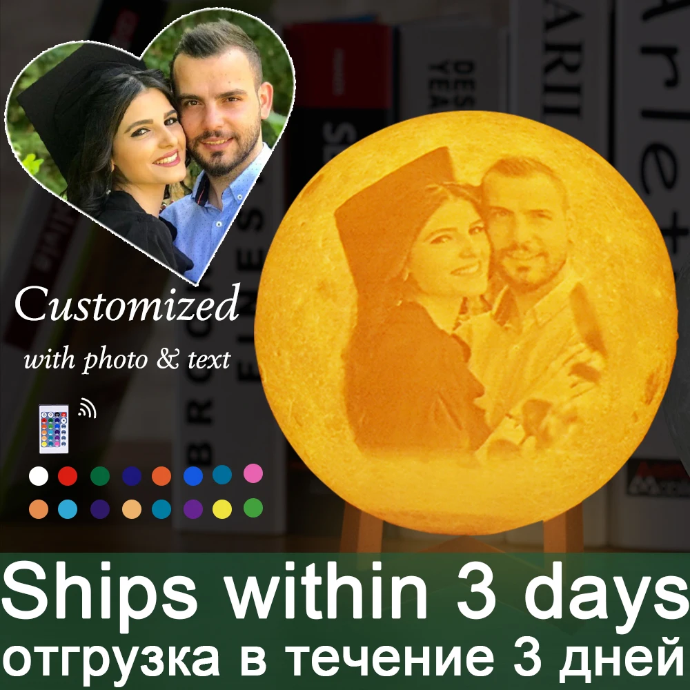 
Personalized Moon Lamp Night Light With Picture engraved Moon Light Customized gifts for guys Women 2 Colors Touch 15cm 