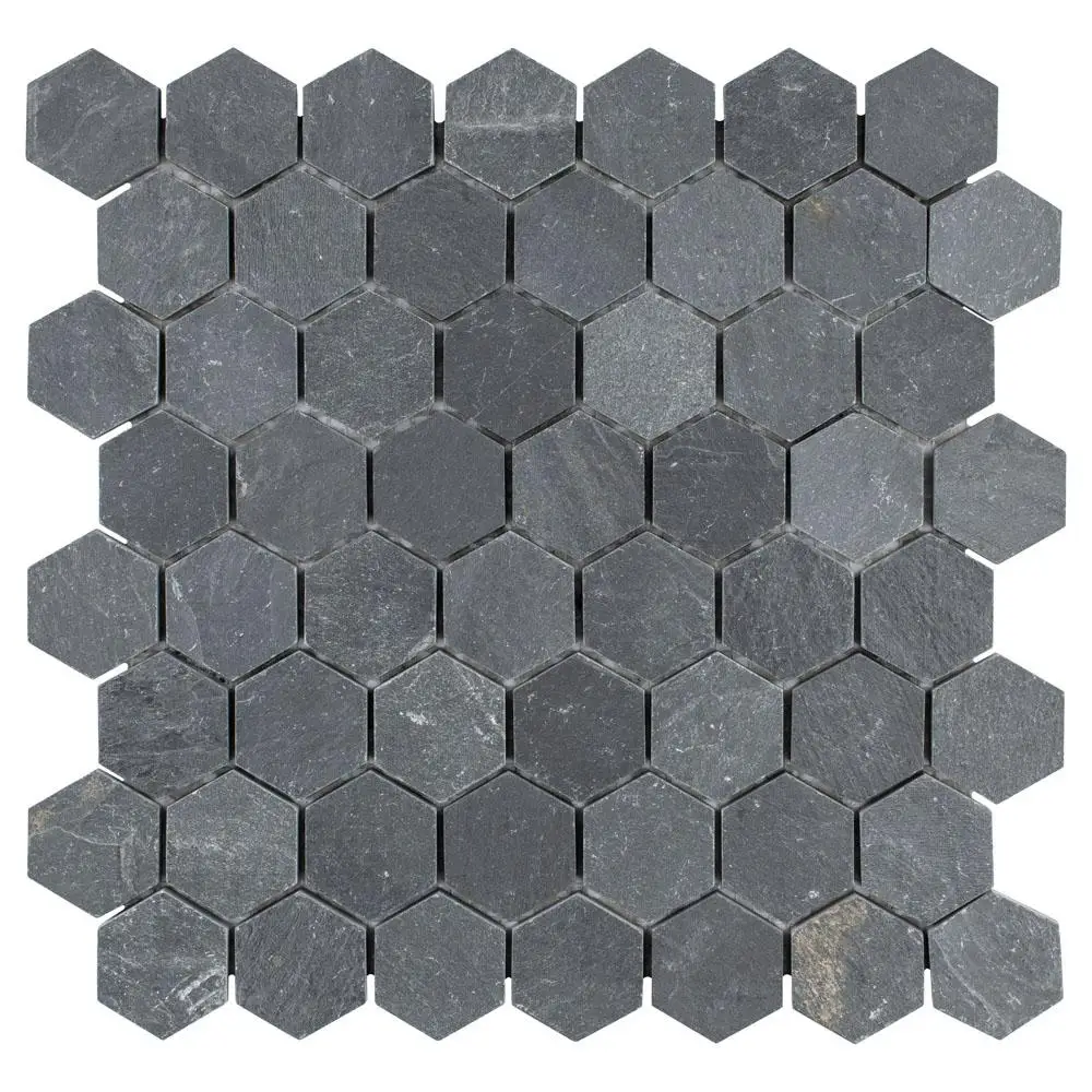 12x12 inch exterior wall covering black for hexagonal rock natural mosaic stone