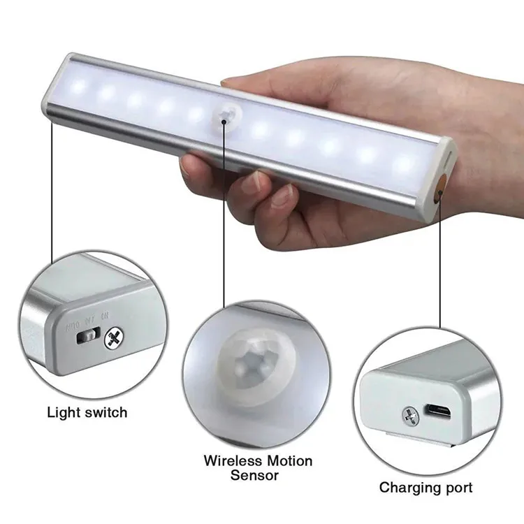 Usb Rechargeable Under Cabinet Lighting Switch Magnetic Wall Motion Sensor Under 10 Led Cabinet Lights