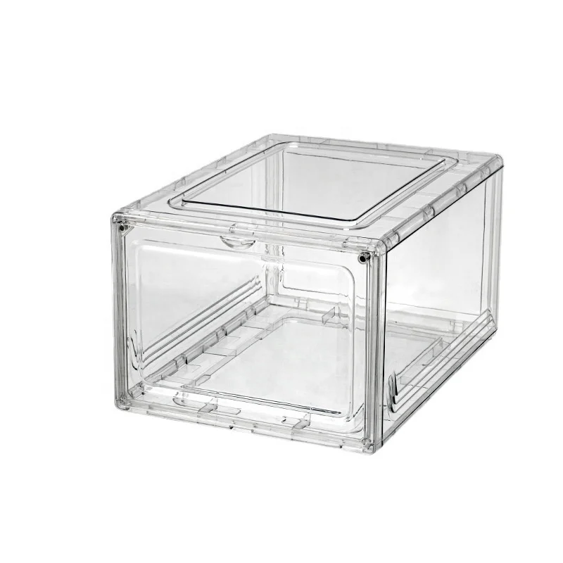 Wholesale Stackable Transparent Large Plastic Sneaker Storage Container Magnetic Shoe Box Acrylic Clear Shoes Organizer
