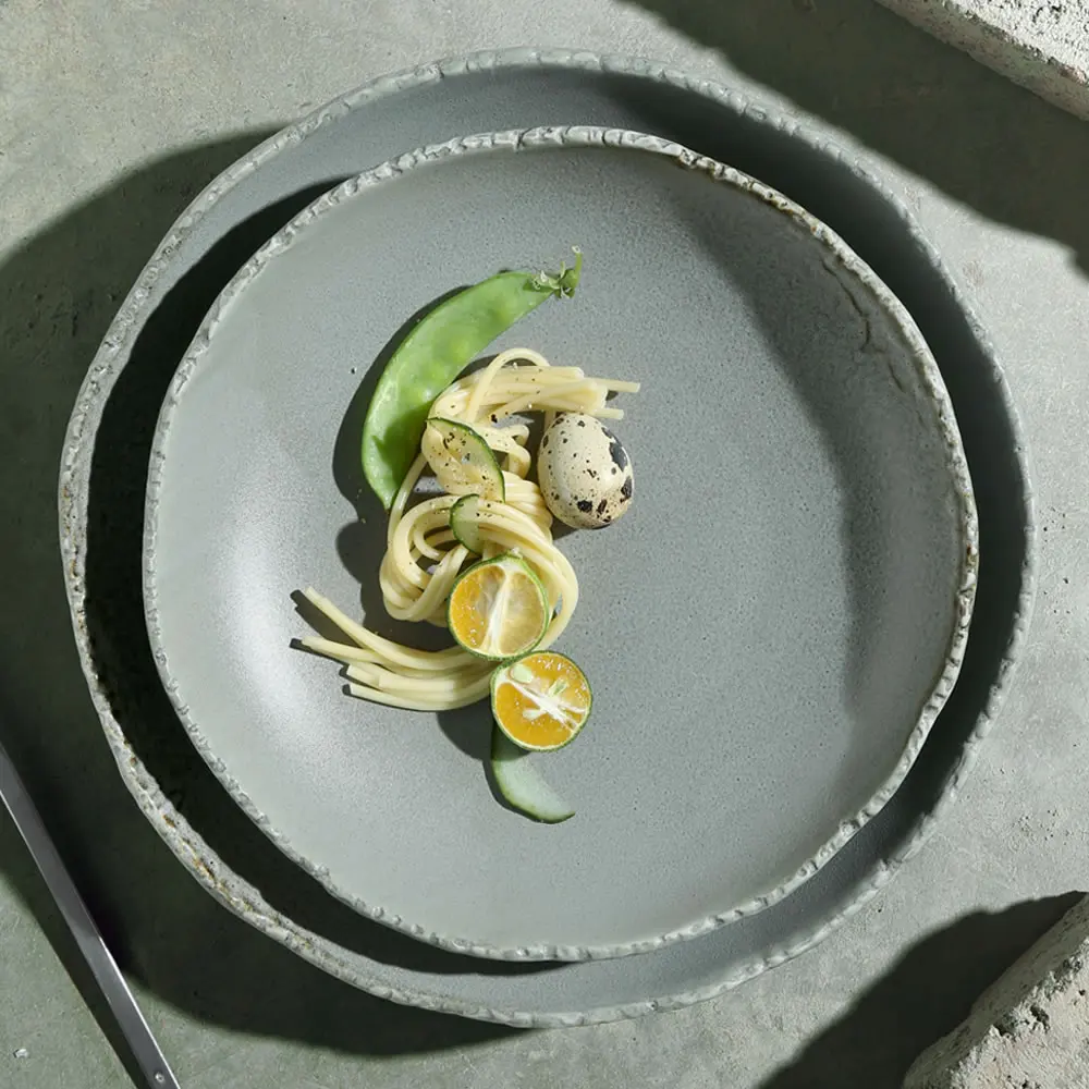 Factory Wholesale Irregular Shape Reactive Grey Ceramic Deep Plate Modern Restaurant Porcelain Dinner Plates For Catering