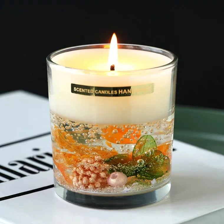 Jar Scented Candles Custom Dried Flower Crystal Soy Gel Jelly Glass Decorative Luxury Home Decoration Soy Wax Pillar