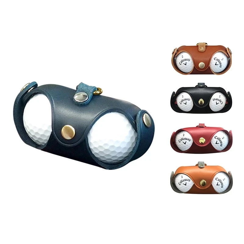 Golf Ball Pouch Tee Holder Belt Waist Bag Made of PU Leather for Golf Sports Accessory Holds 2 Balls