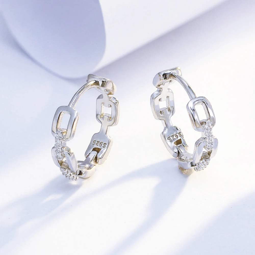 High End Ear Jewelry Micro Pave Cubic Zirconia Hoop Earrings Cuban Style S925 Sterling Silver Hoop Earrings