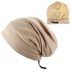 Custom Logo Stretch Bamboo Satin Silk Lined Oversized Sleep Cap Beanie Slap Cap Soft Stain Lining Slouchy Beanie Hats