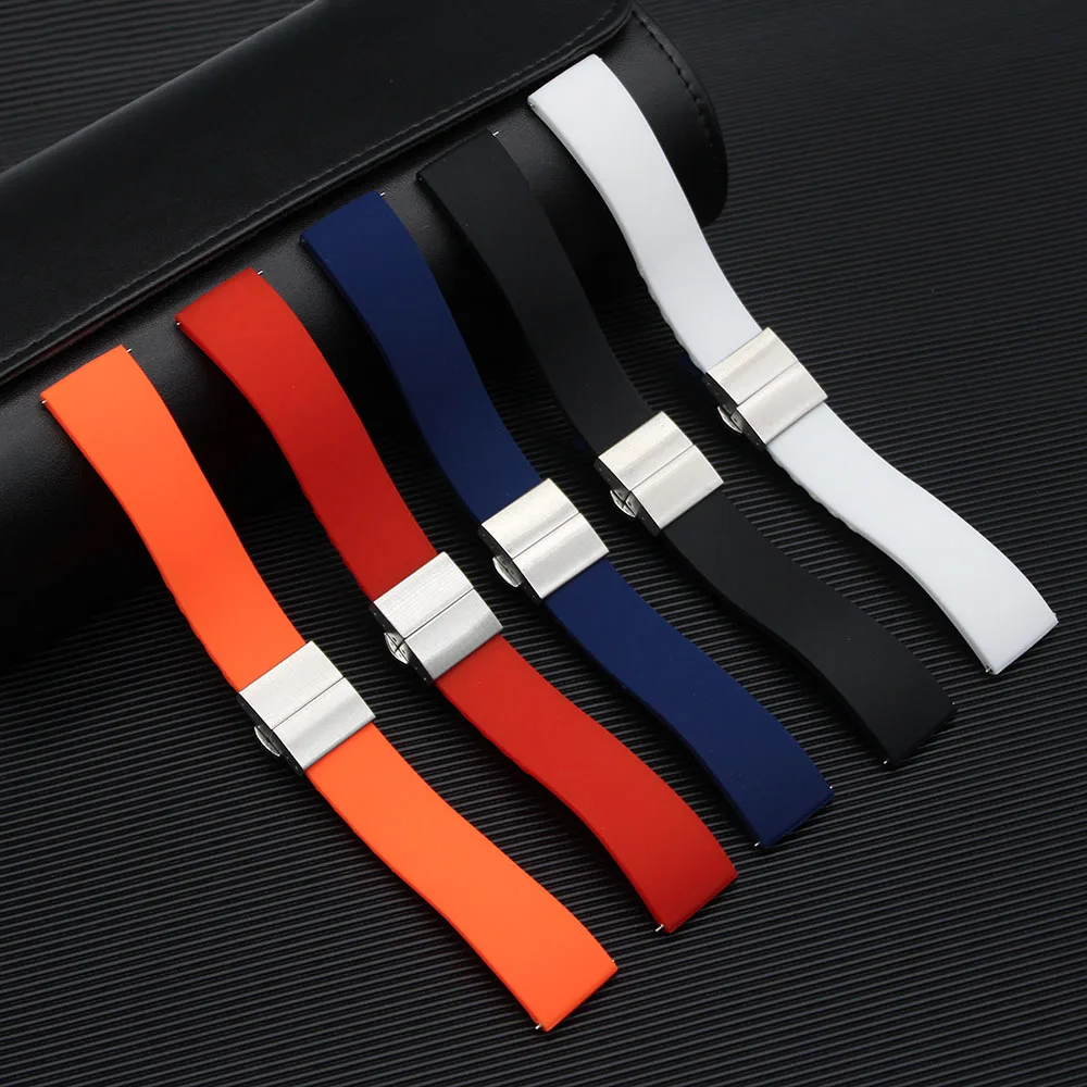 Waterproof Premium Silicone Band 14mm 16mm 18mm Rubber Watch Strap with Stainless Steel Folding Deployment Clasp 20mm 22mm 24mm