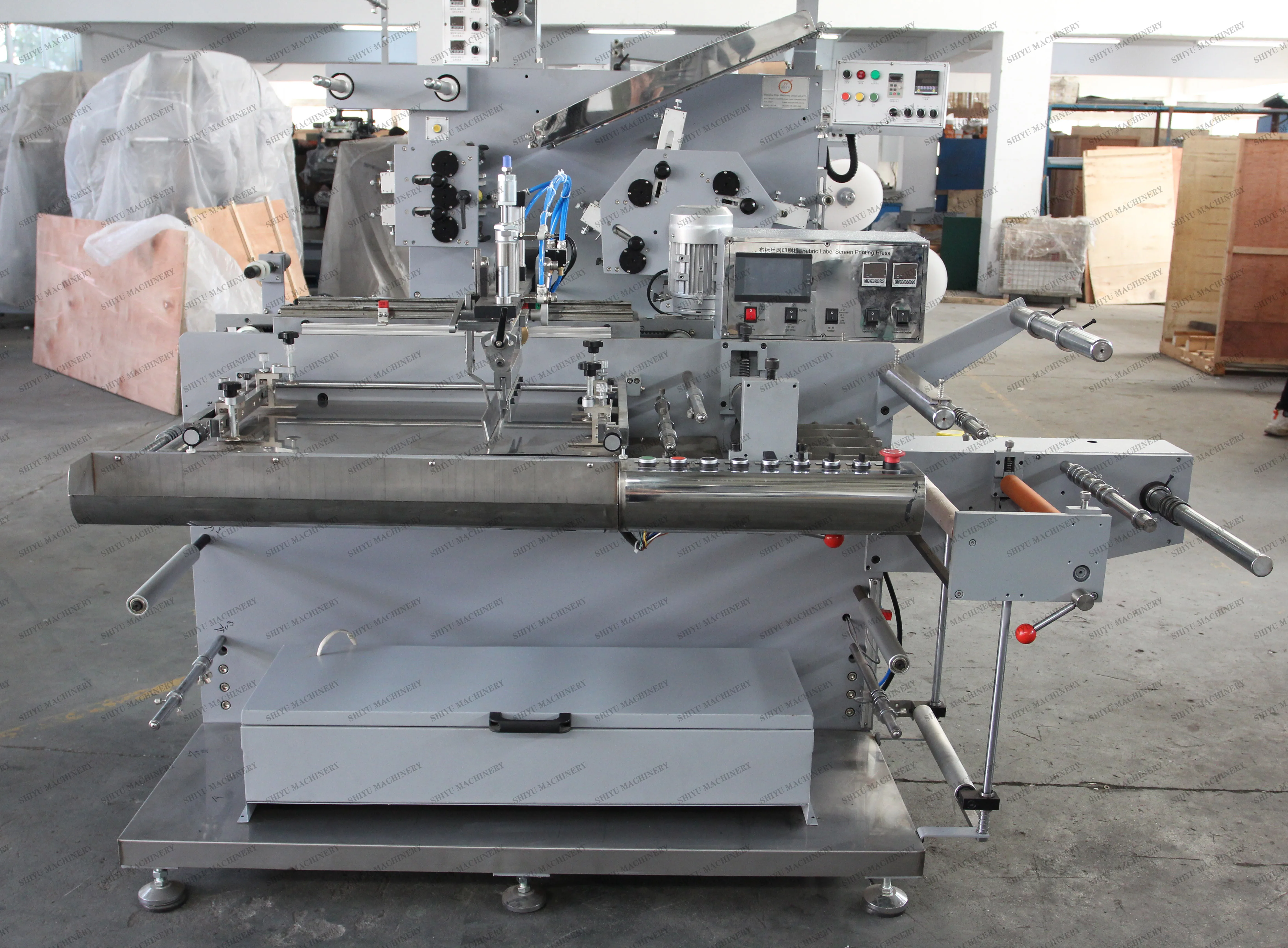 Automatilc Multi-Color Silk Cloth Poly Type Fabric Ribbon Woven Logo T-Shirt Labels Screen Printing Machine