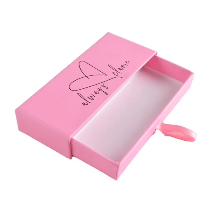 Luxury custom logo hot stamping paper fancy pink drawer box packaging gift box
