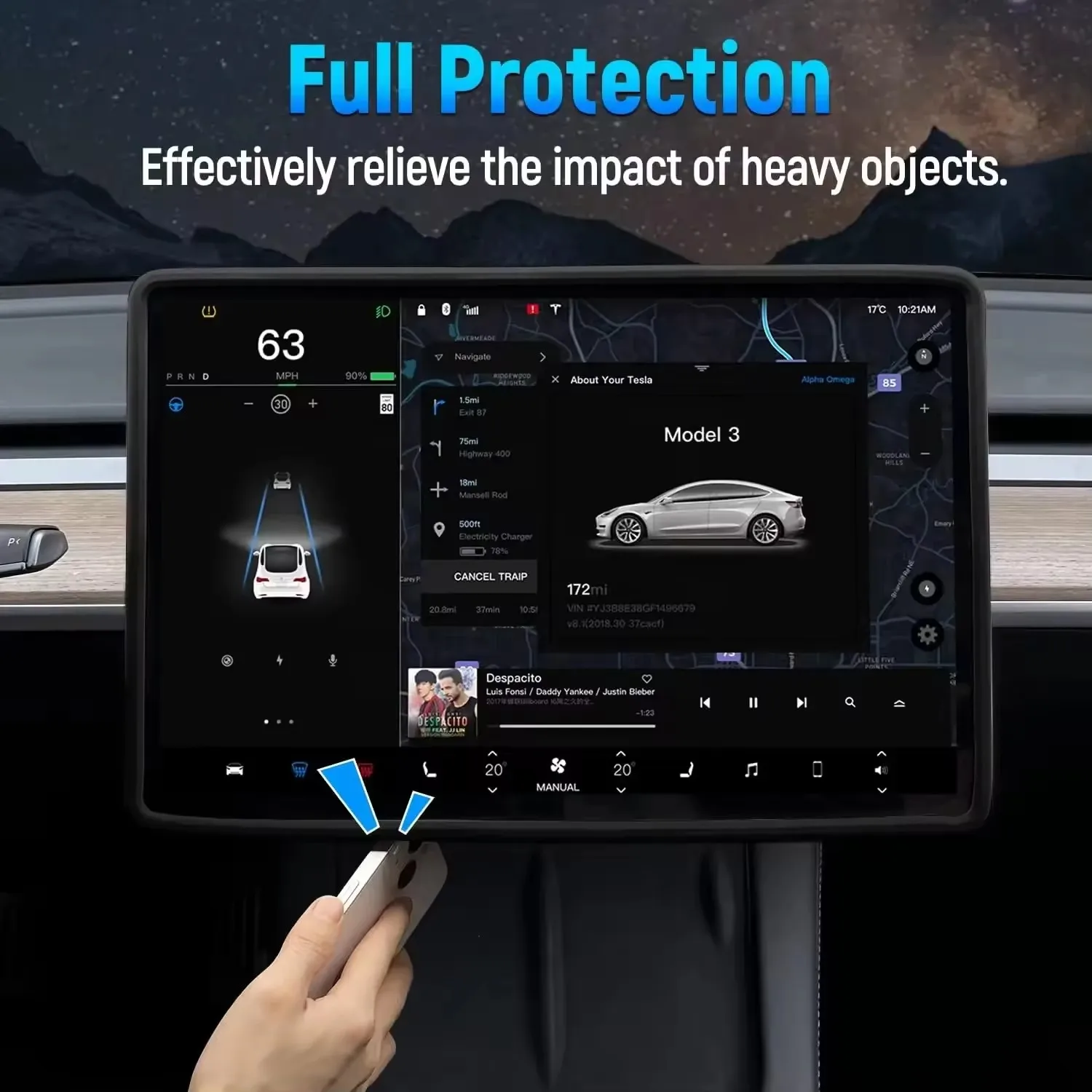 For Tesla Model 3/Y Highland Screen Protector Silicone Frame Display Edge Body Cover Central Control Accessories 2024 2023 2022