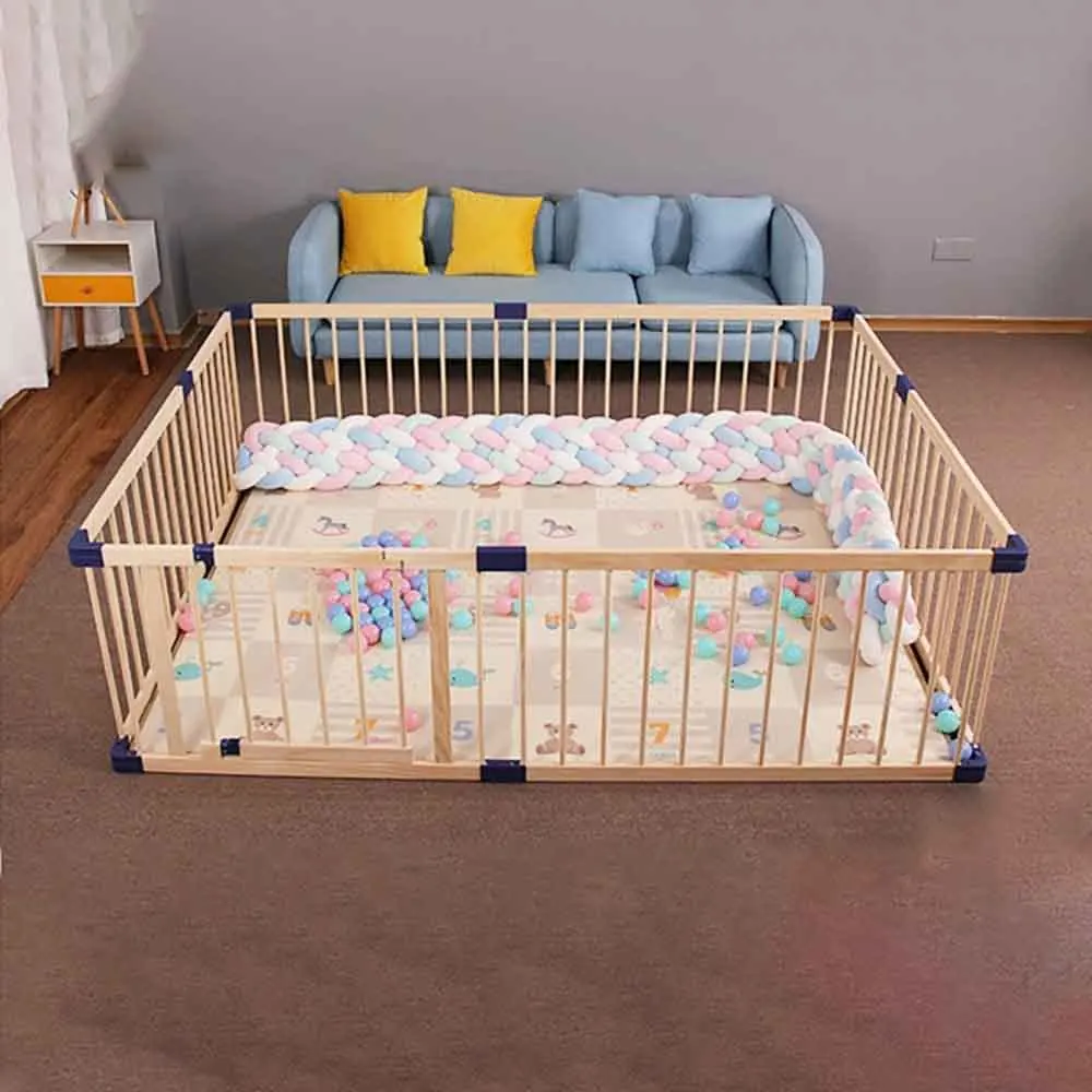 Manufacturer Indoor Foldable Wood Play Fence Wood Play Pen Playpen for Baby Toddler