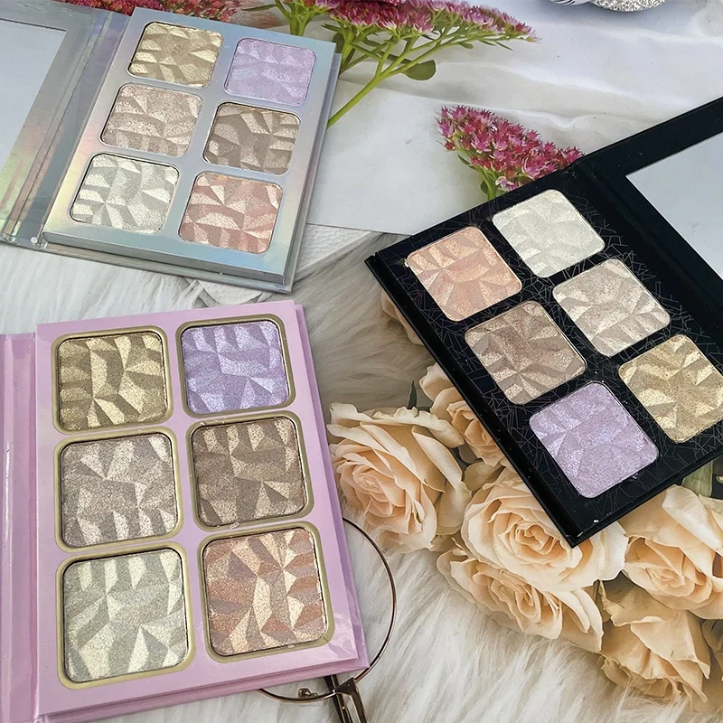 6 Colors Best Shimmer Highlighter Private Label Face Contour Bronzer Makeup Powder Highlighter Palette