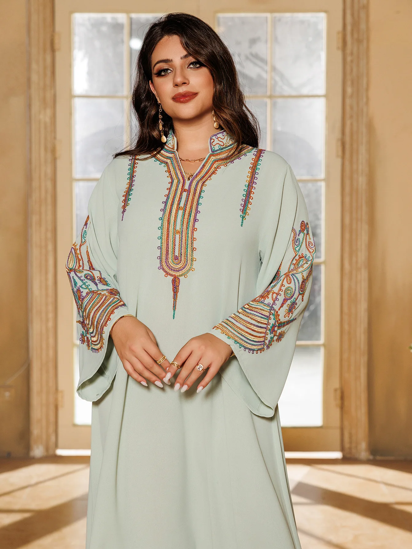 AB420 Trendy Middle Eastern Dubai Abaya Women Muslim Dress Embroidered Pullover Islamic Robes Moroccan Kaftan Arabic Jalabiya