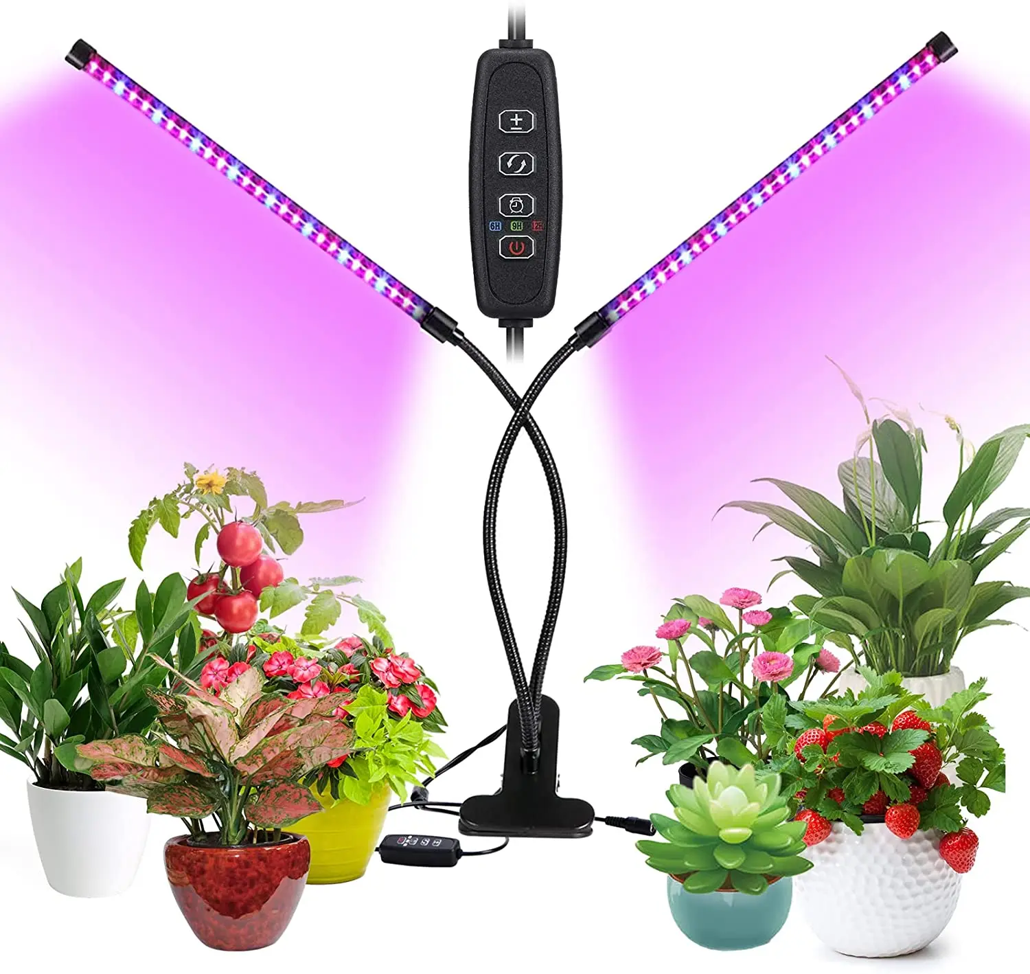 3 Lighting modes 2 head 360 degree Rotatable LED Grow Light Adjustable Desk Clip Light with auto cycle timer