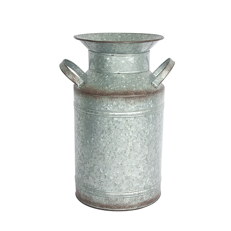  Винтажные вазы для цветов 20*27 * H38cm шикарная ваза металлическая фермерского дома оцинкованная молочная банка жестяной цветочный
