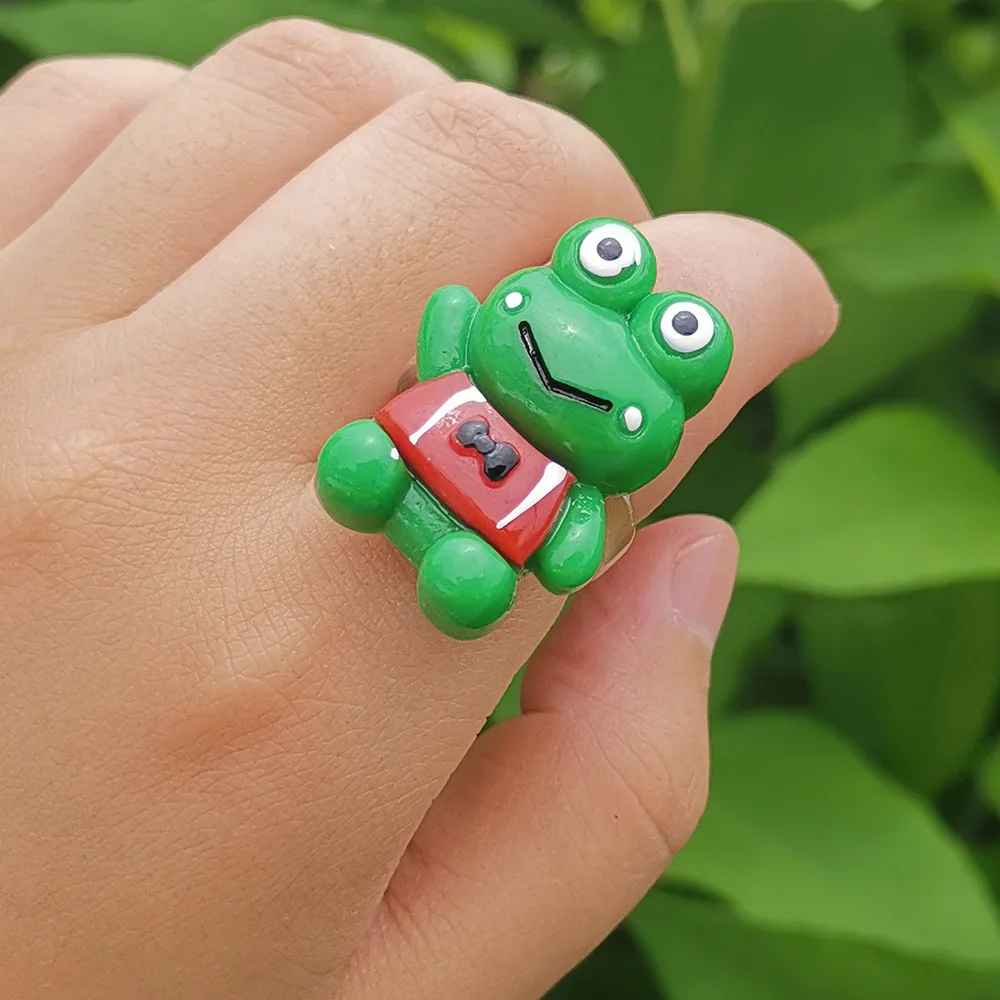 CLARMER European and American New Personality Simple Cartoon Resin Frog Ring Geometric Cute Acrylic Ring For Woman And Girls