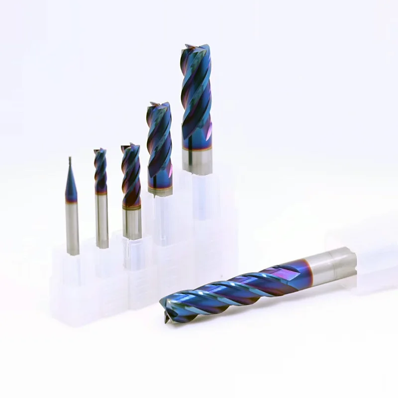 HRC65 10*75 CNC 4flutes Flat End Mill nano blue Tungsten Cabide End Mill Cutter ODM OEM Coating for Stainless Steel Cast iron