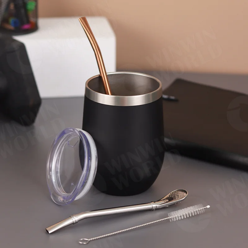 Yerba Mate Cup with Lid Double-Wall Insulated Vacuum Stainless Steel Mate Tea Cup Set Includes Bombilla