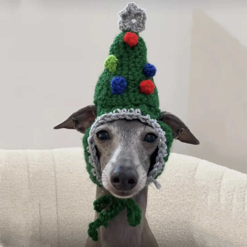 Pet cute halloween hat for dogs hat custom logo woven label handmade winter knitted beanie hat with ball bulldog pet dog pet dog