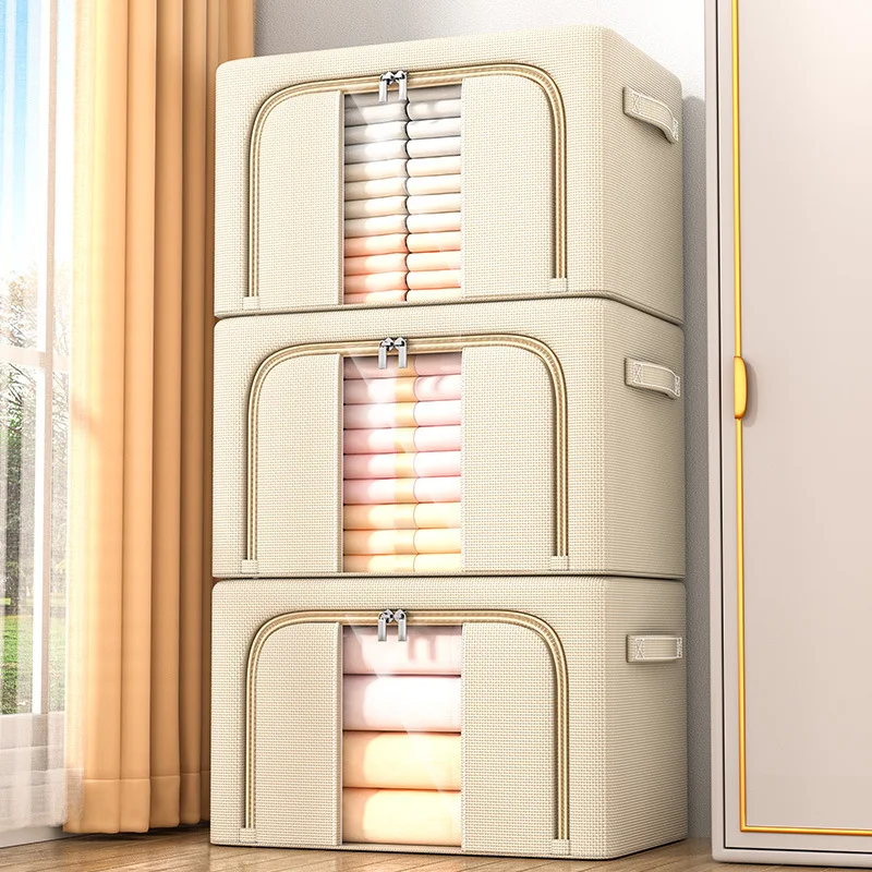 Fold Thickening Cotton Linen Oxford Fabric Steel Frame Support Home Use Sleeping Room Wardrobe Storage Box With Logo And Color