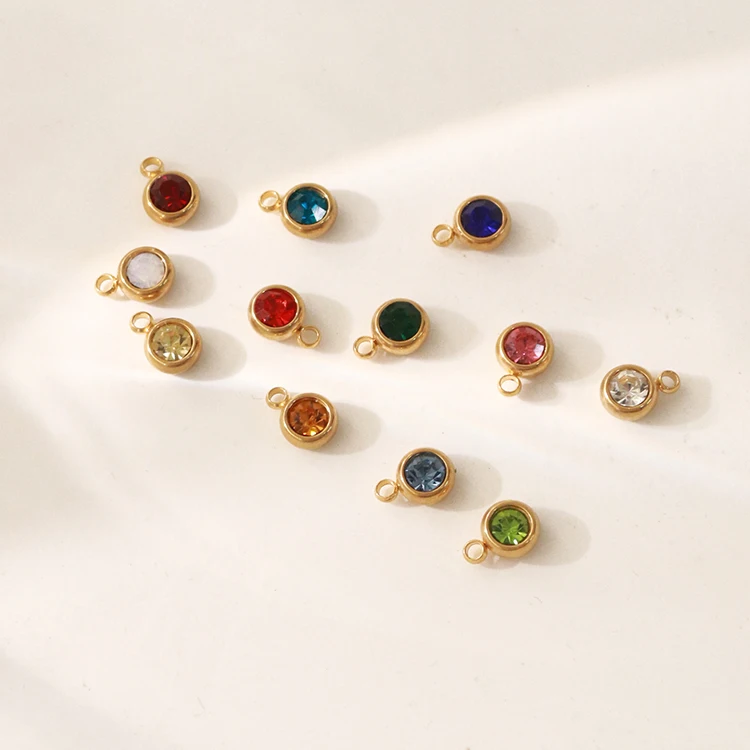 Trendy Birthday 12 Month Stainless Steel Birthstone Charm Stainless Steel Pendant Wholesale sign Diy Charms For Jewelry Making