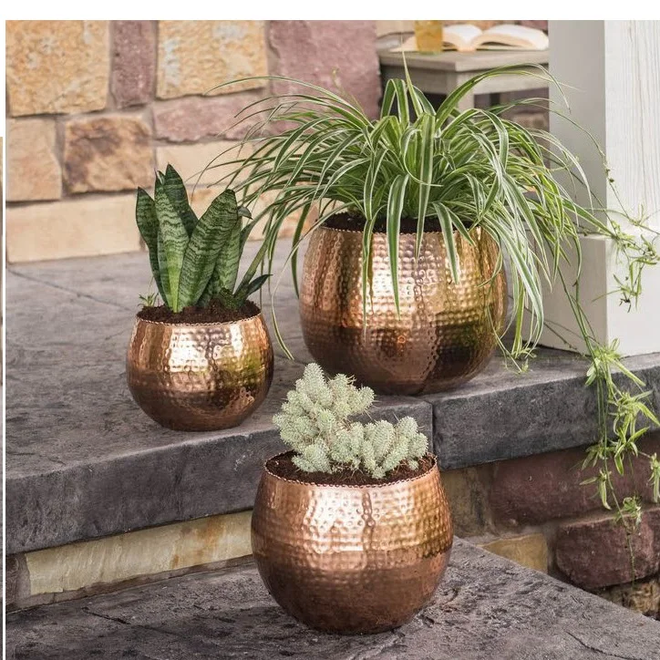 Set of Three Home Decorative Planter Indoor Outdoor Metal Floor Planter Gold Finished Modern Metal Garden Planter