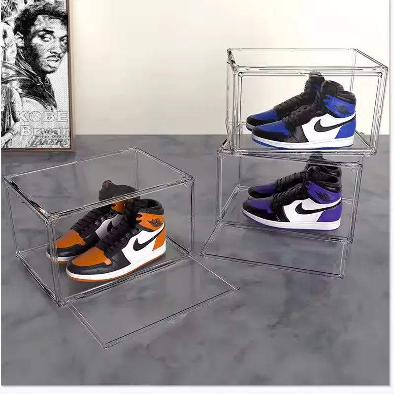 Custom logo Full magnetic stackable transparent sneaker storage Transparent Storage stackable bag case Hand box