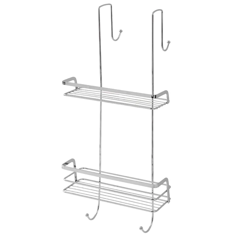 rustproof 2 Tier wall bathroom hanging storage shower shelves over head shower caddy with hooks over the door