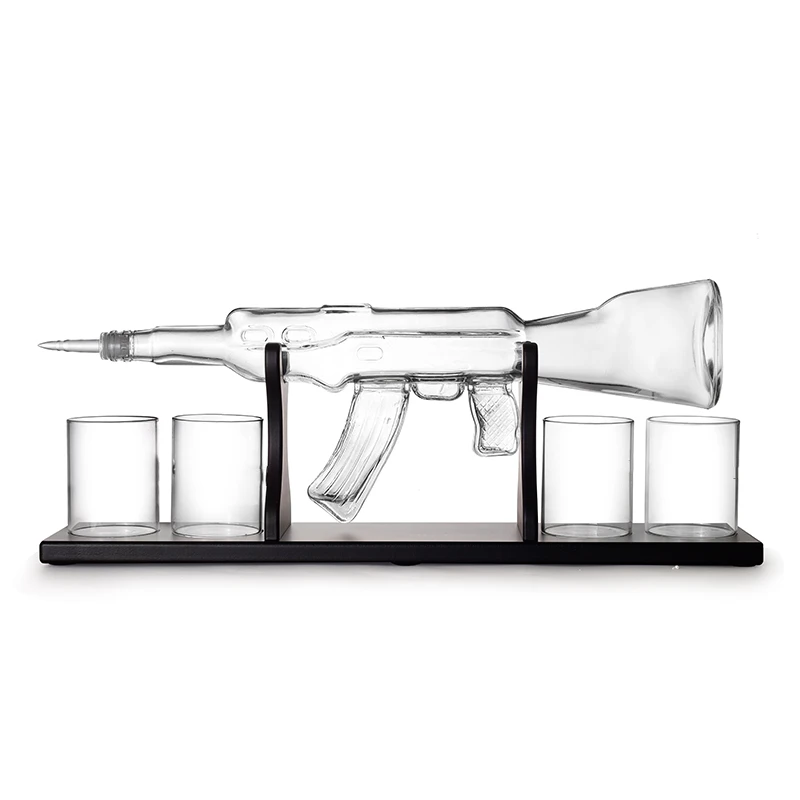 hot sale whiskey glass decanter mouth blown AK 47 gun shape personalized decanters glass whiskey decanter