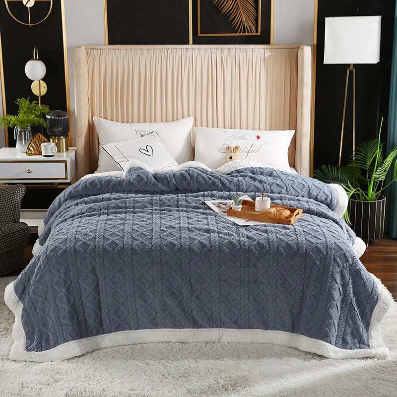 Wholesale High Quality Custom New Taffeta Jacquard Lamb Cashmere Thickened Double-sided Autumn And Winter Wool Blanket