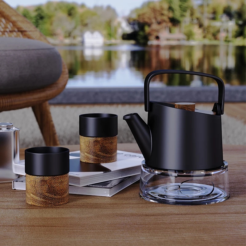 DHPO Custom logo water cup ceramic coffee mug with bamboo bottom Strong magnetic design wooden porcelain mug