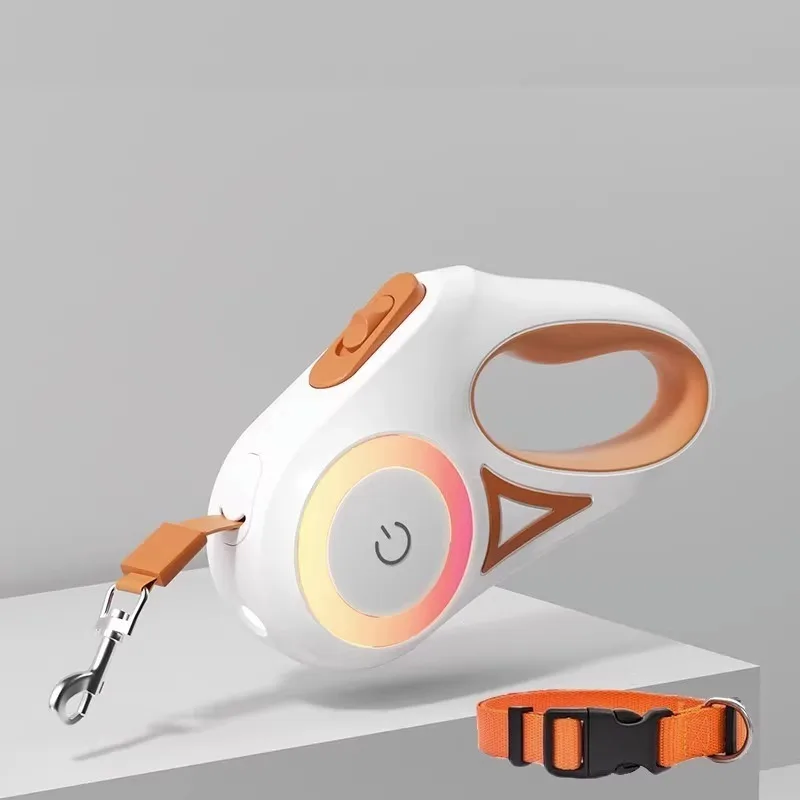 Custom Automatic 3M 5M Retractable Dog Leash LED Luminous Leading Fashion Light Straps For Dog Puppy Pet Walking Running Lead