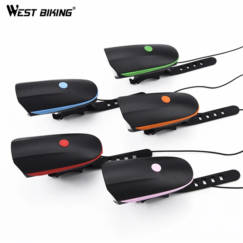 West Biking Cycling LED Head Light Waterproof Bicycle Lamp 120 DB Loud Horn Alarm Bell Warning Rechargeable LED Bike Front Light
