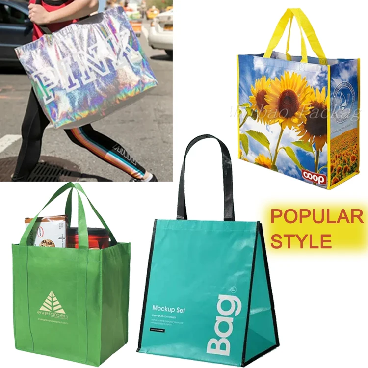 Custom print logo reusable d cut bulk buying grocery tote ecobag pp nonwoven bags laminated non woven fabric shopping bag