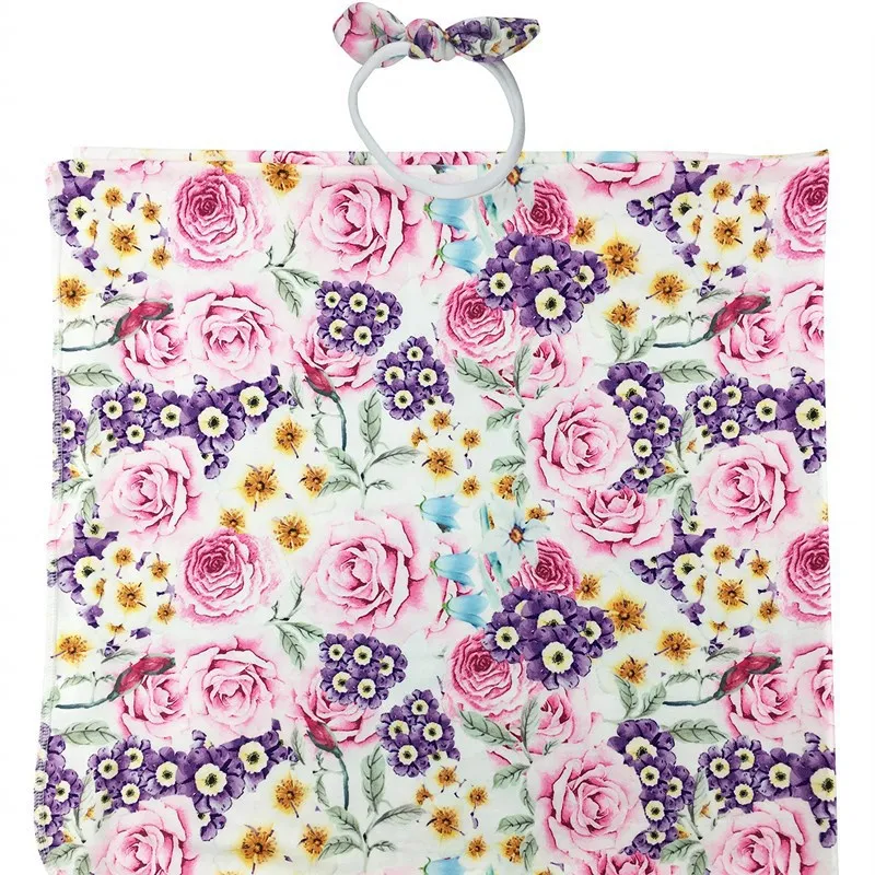 Super soft hat and headband set custom printed cotton knitted jersey baby wrap swaddle blanket