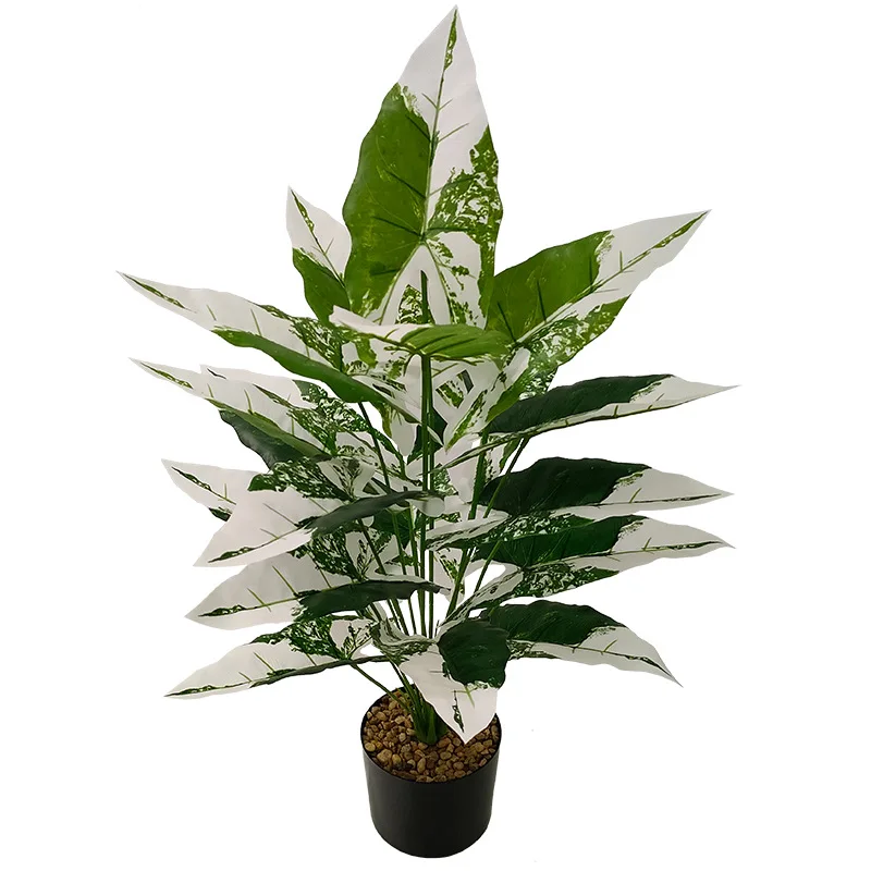 White 12/18/24 leaves plastic bonsai tree artificial taro leaf bonsai tree plant for Indoor Decor