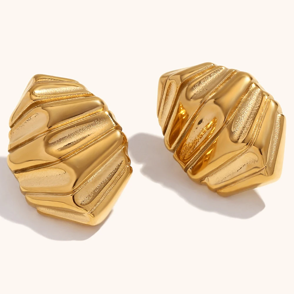 Personalized PVD Gold Plated Stainless Steel Three-dimensional Geometric Striped Drop Earrings Women Trendy Jewelry