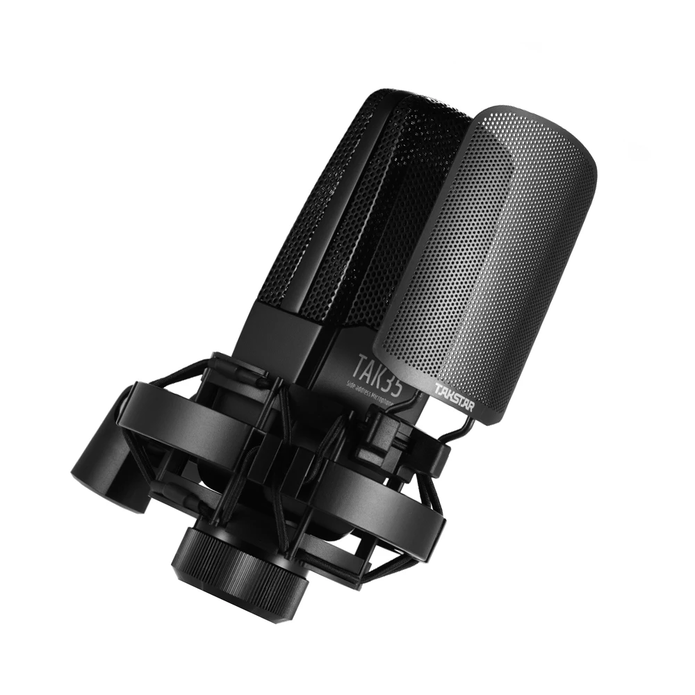 TAK35 Professional Recording Microphone Condenser Cardioid Mic with Metal Windscreen Shock Mount for Network Karaoke Liv