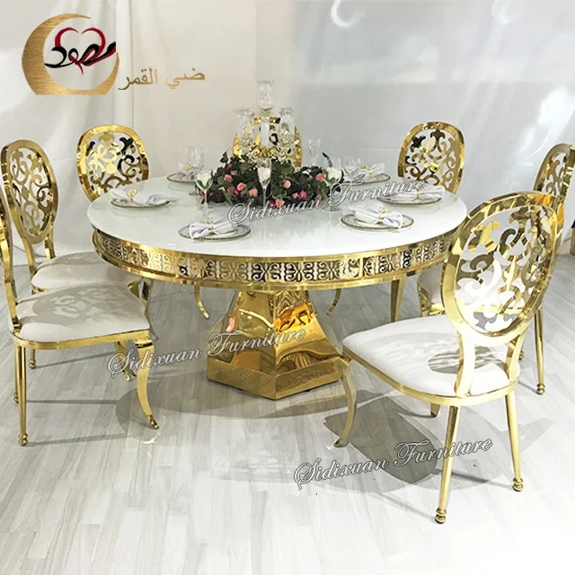 Wedding stainless steel base large modern buffet dining round mdf table