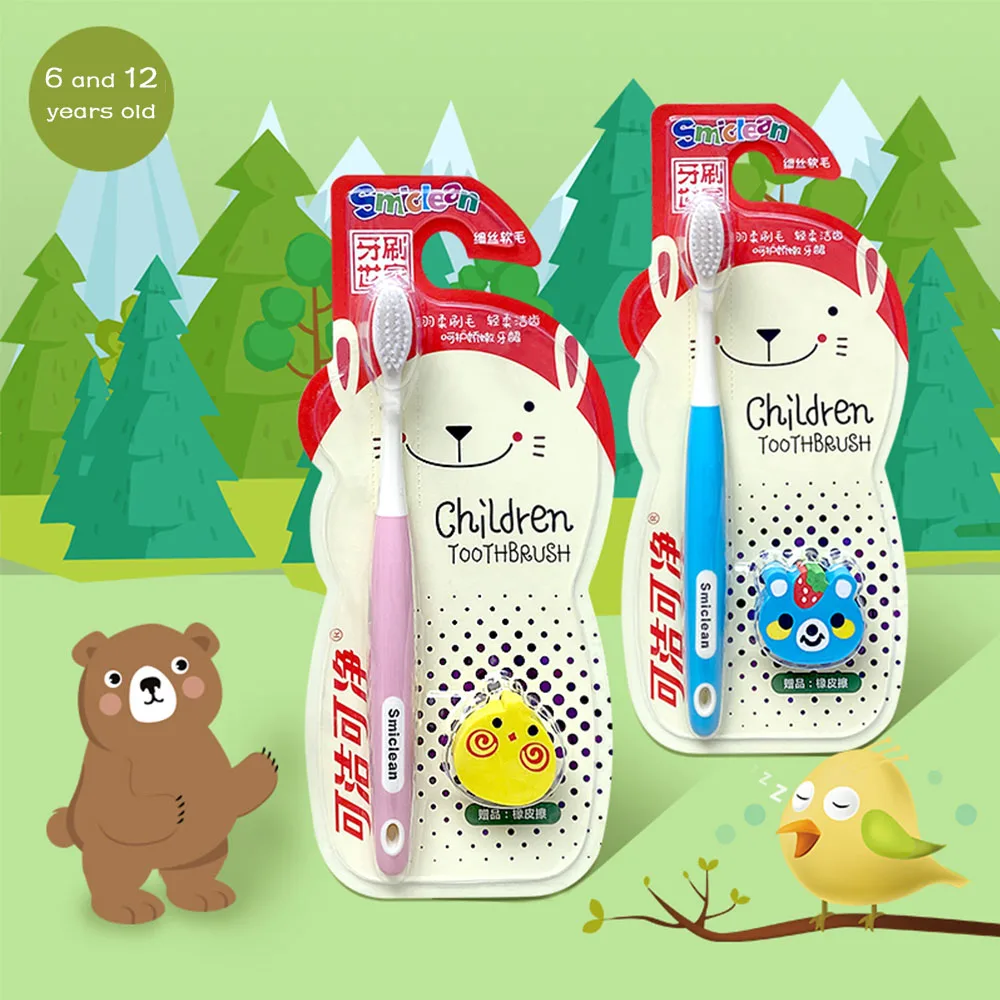 Popular Kids Toothbrush with Eraser Soft PBT/ Customized PP + Soft TPE OEM Colors for Free 50000pcs BSCI/BRC/ISO 9001