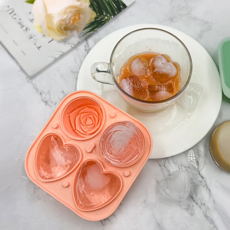Large size Ice Cube maker 3D rose heart shaped oem reasonable price silicone ice mold tray