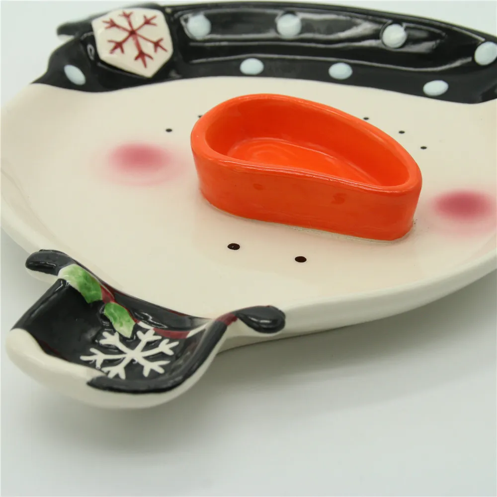 Wholesale ceramic plates christmas snowman food plate dish with high quality holiday decoration