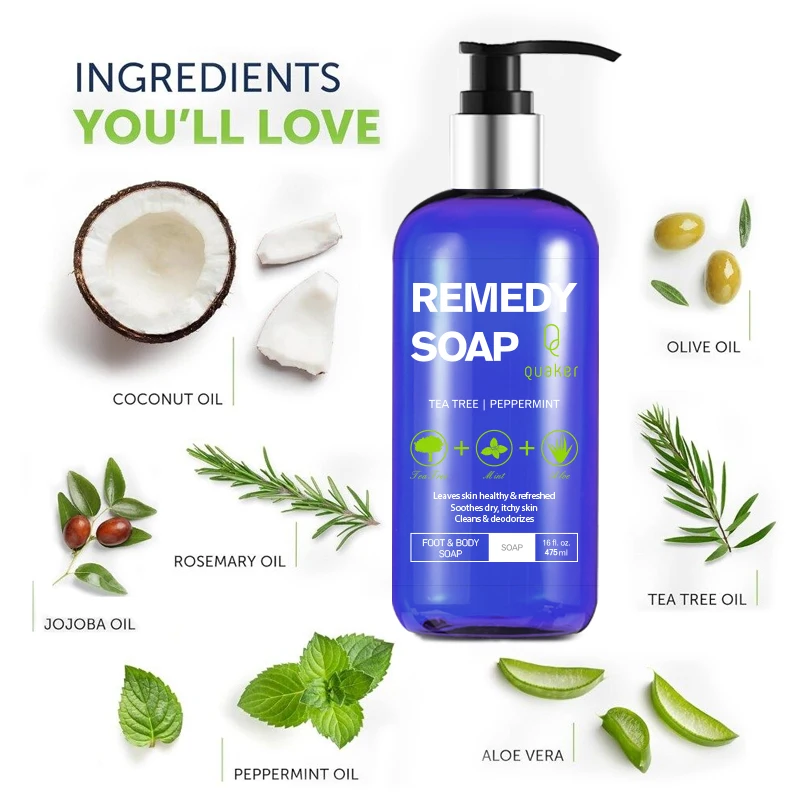 Qquaker Wholesale Body Wash Shower Gel Tea Tree Peppermint Remedy Soap Natural Ingredient For Men And Women