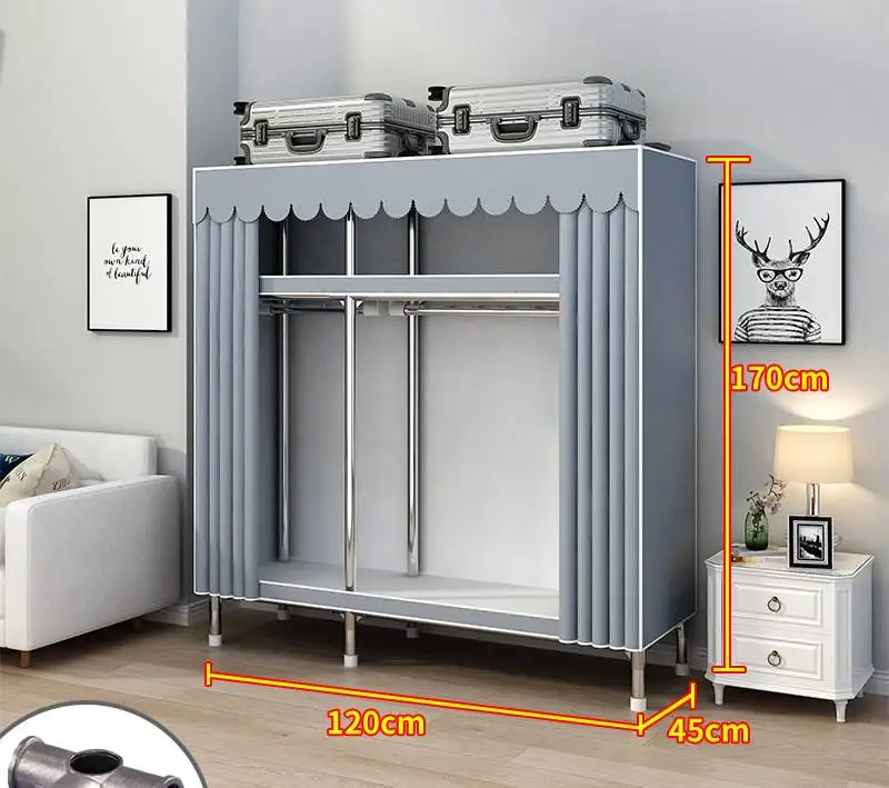 Simple modern design metal frame fabric wardrobe Bedroom Wardrobe Organizer closet