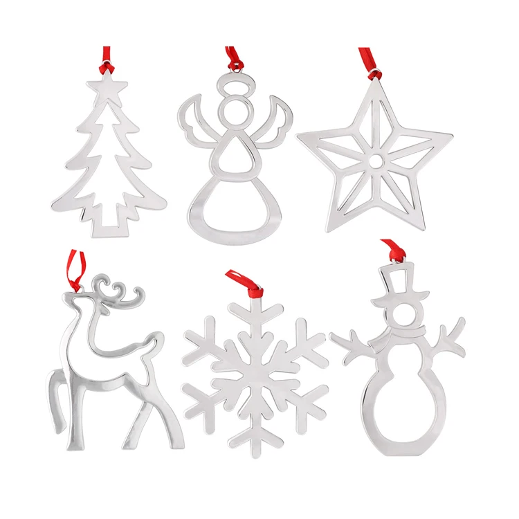 Custom Christmas Tree Hanging Flat Silver Laser Cutting Metal Christmas Ornament