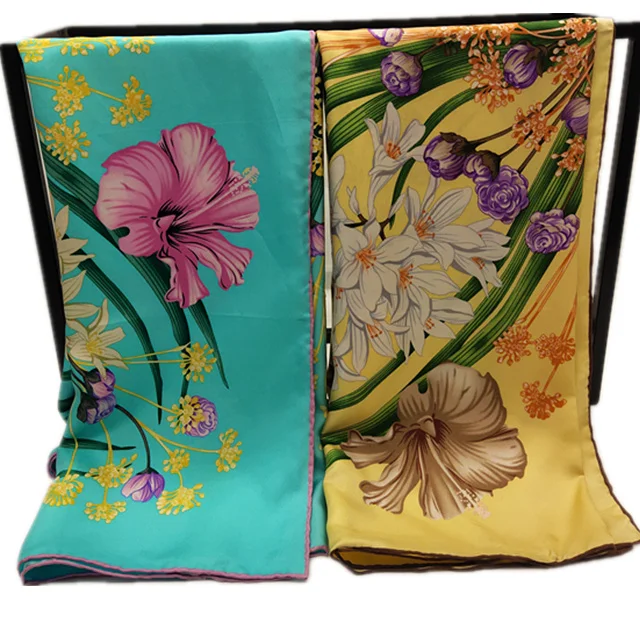 Stylish 100% Pure Silk Hair Head beautiful digital printing Square Scarf for Women