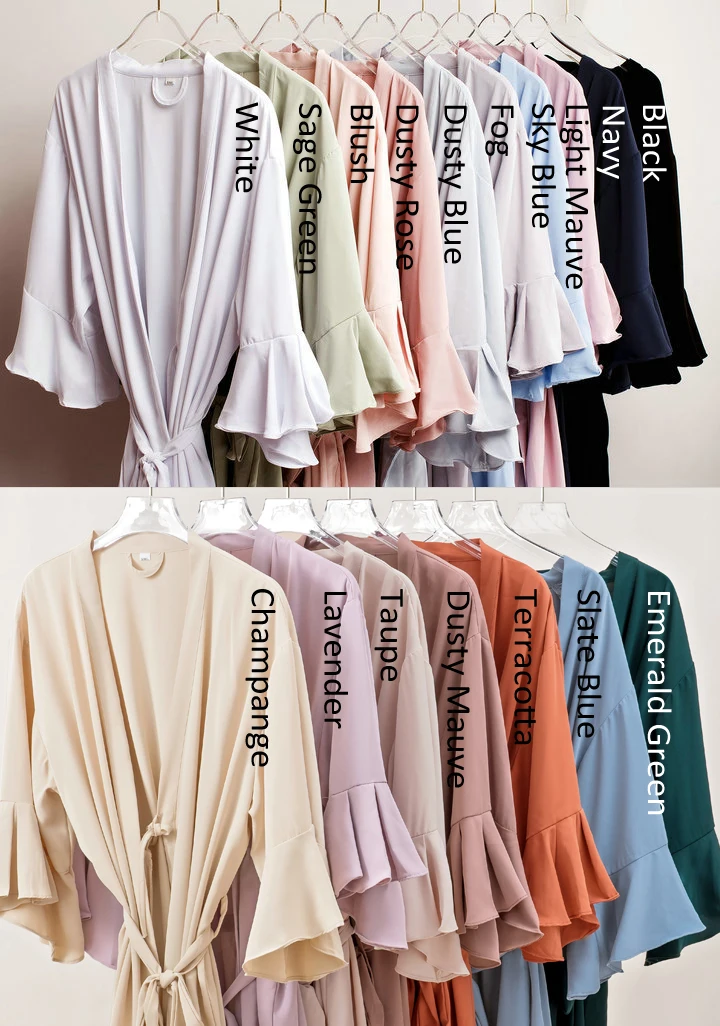 SWG 2022 Popular and Hot Sale 886 Ruffle Satin Chiffon Solid Bride and Bridesmaid Robe for Bridal Party