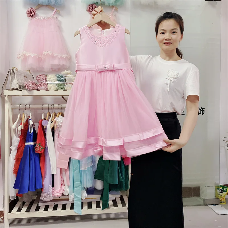 pictures of latest kid long gowns designs little girls dress sleeveless flowering bowknot children dresses